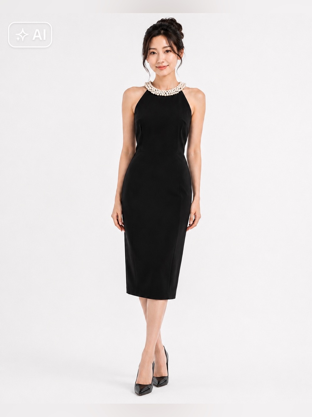 Eliza J Tiffany-inspired Sheath Dress Black Pearls Size 8
